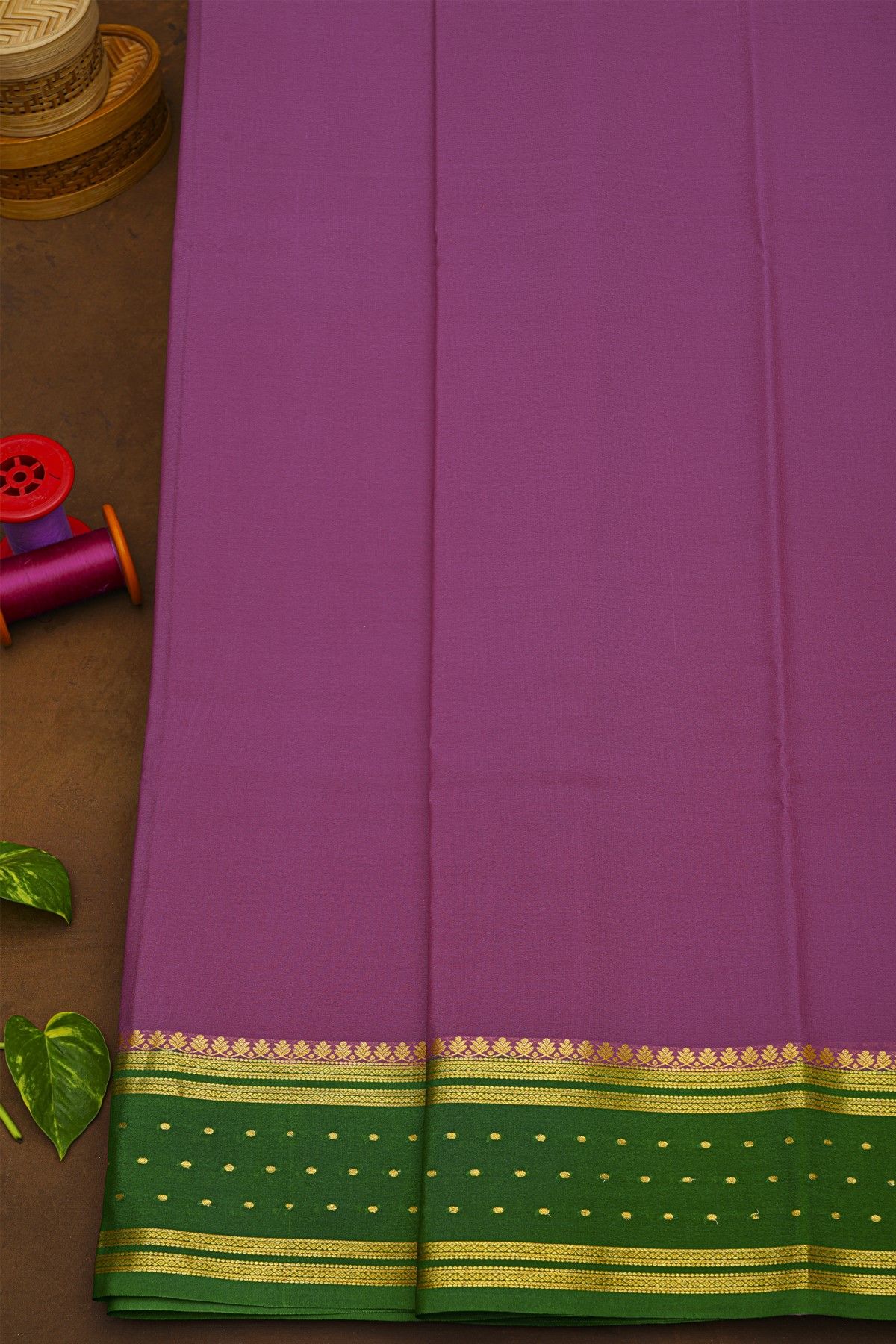Mysore Crepe Purple Saree With Florals And Buttis Border