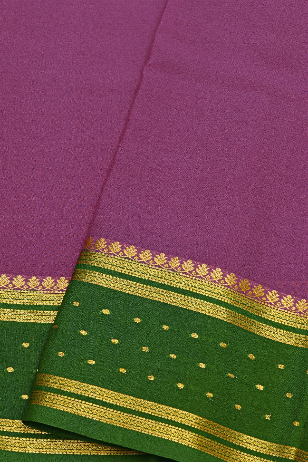 Mysore Crepe Purple Saree With Florals And Buttis Border