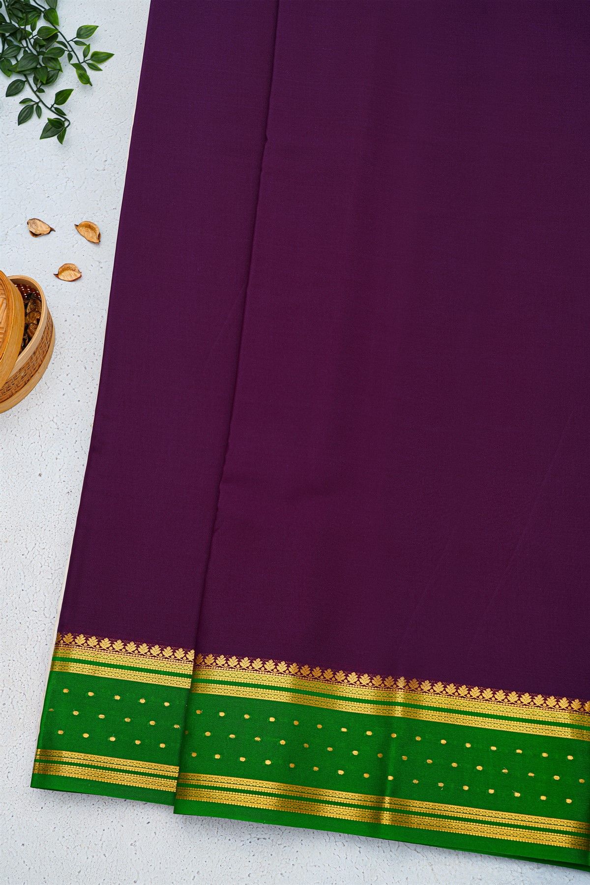 Mysore Crepe Purple Saree With Florals And Buttis Border