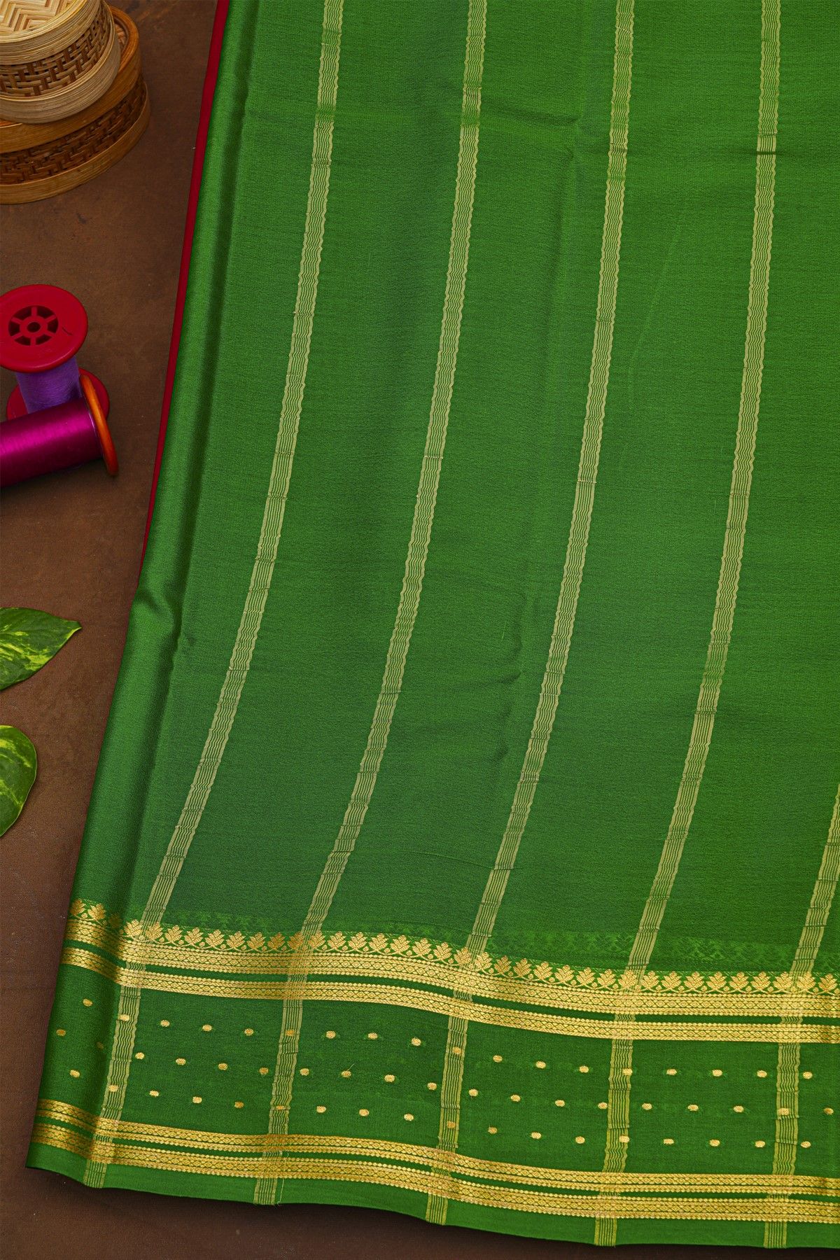 Mysore Crepe Red Saree With Florals And Buttis Border