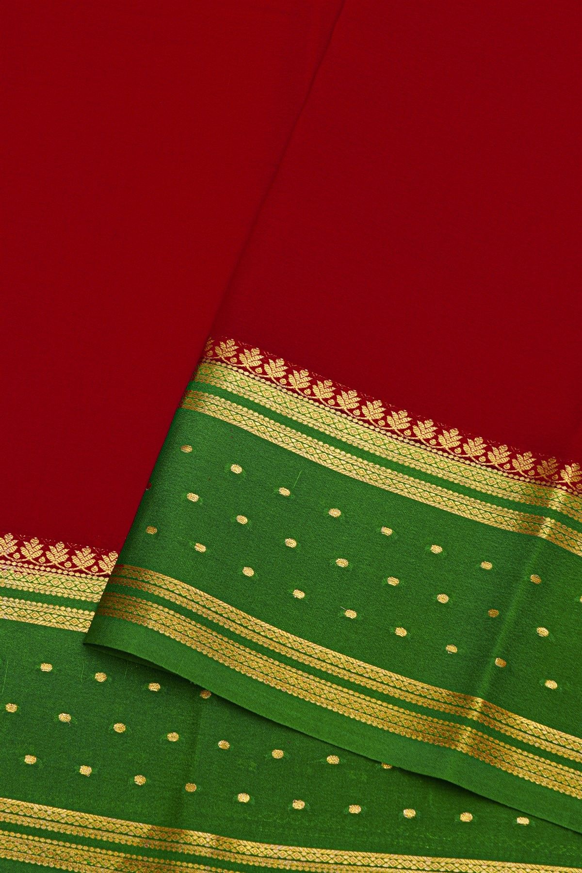 Mysore Crepe Red Saree With Florals And Buttis Border