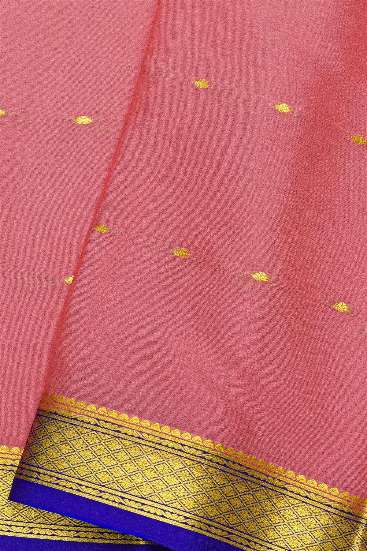 Mysore Crepe Peach Pink Saree With Florals And Buttis Border