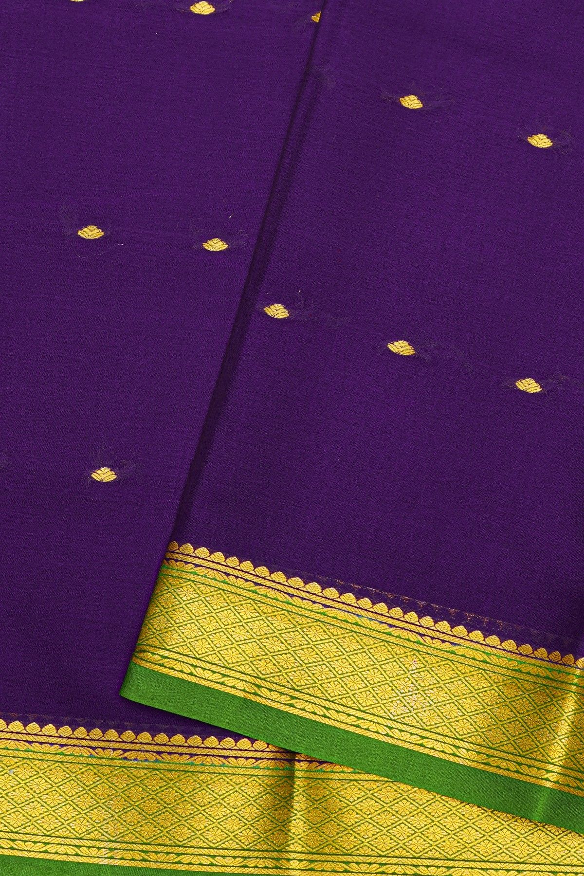 Mysore Crepe Violet Saree With Florals And Buttis Body