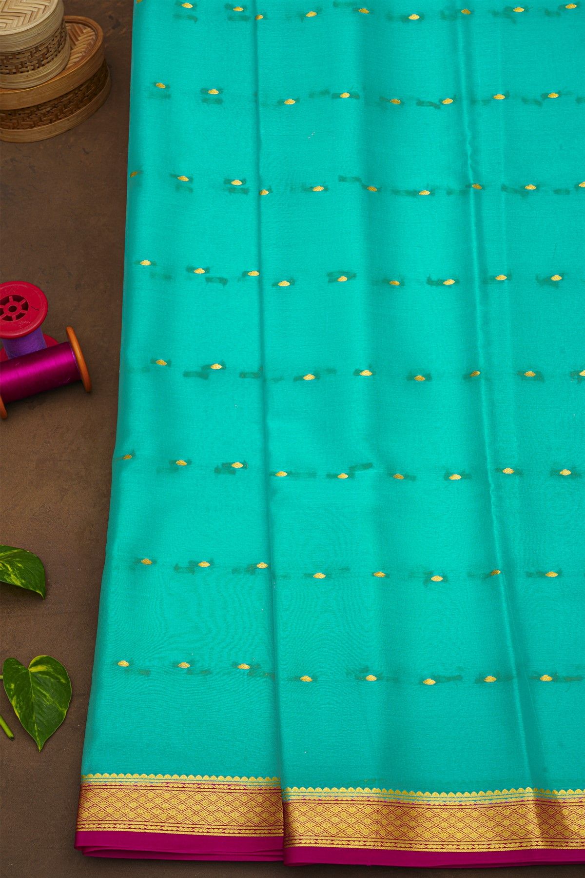 Mysore Crepe Sky Blue Saree With Florals In Diamonds Zari Border