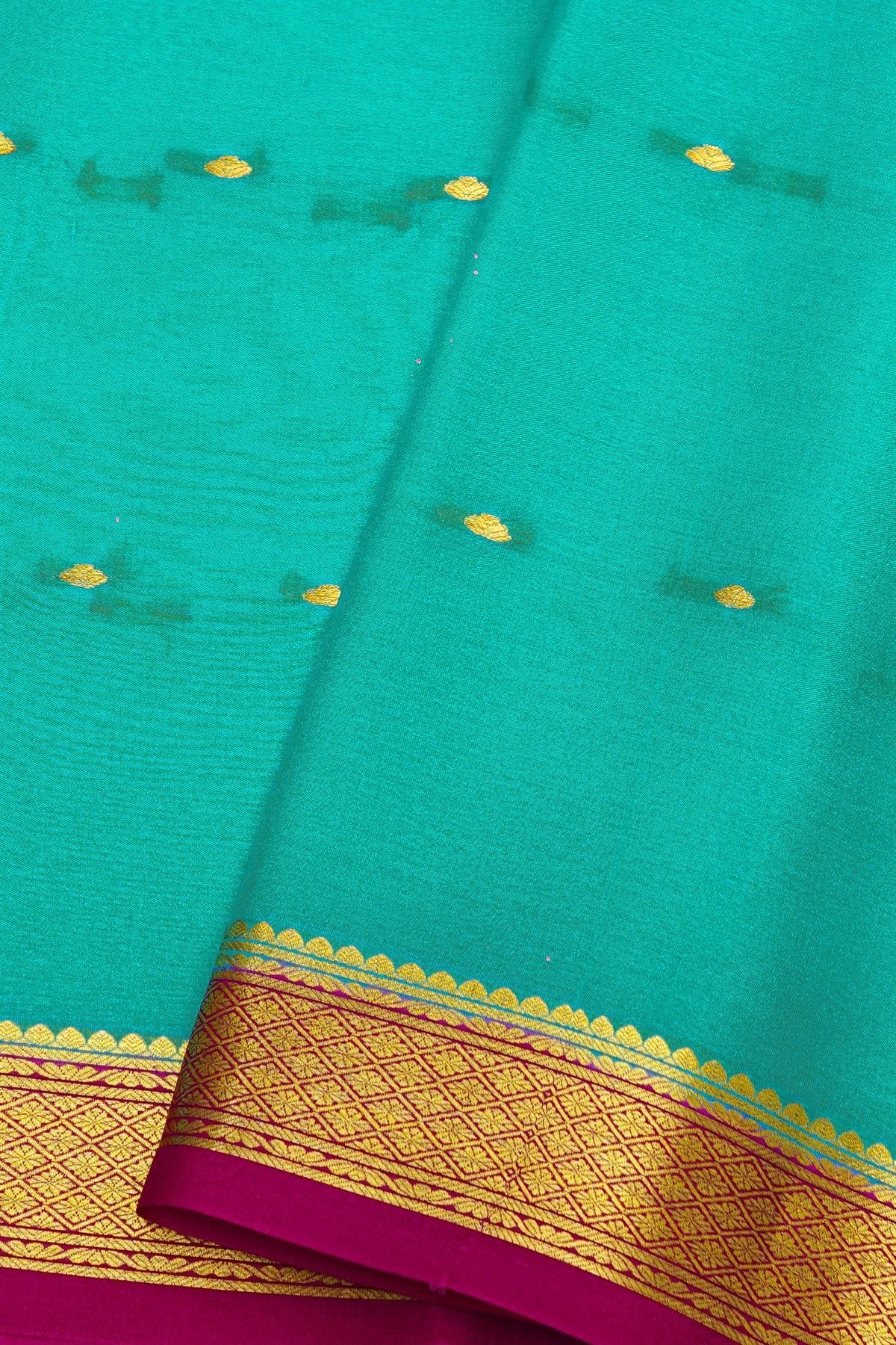 Mysore Crepe Sky Blue Saree With Florals In Diamonds Zari Border