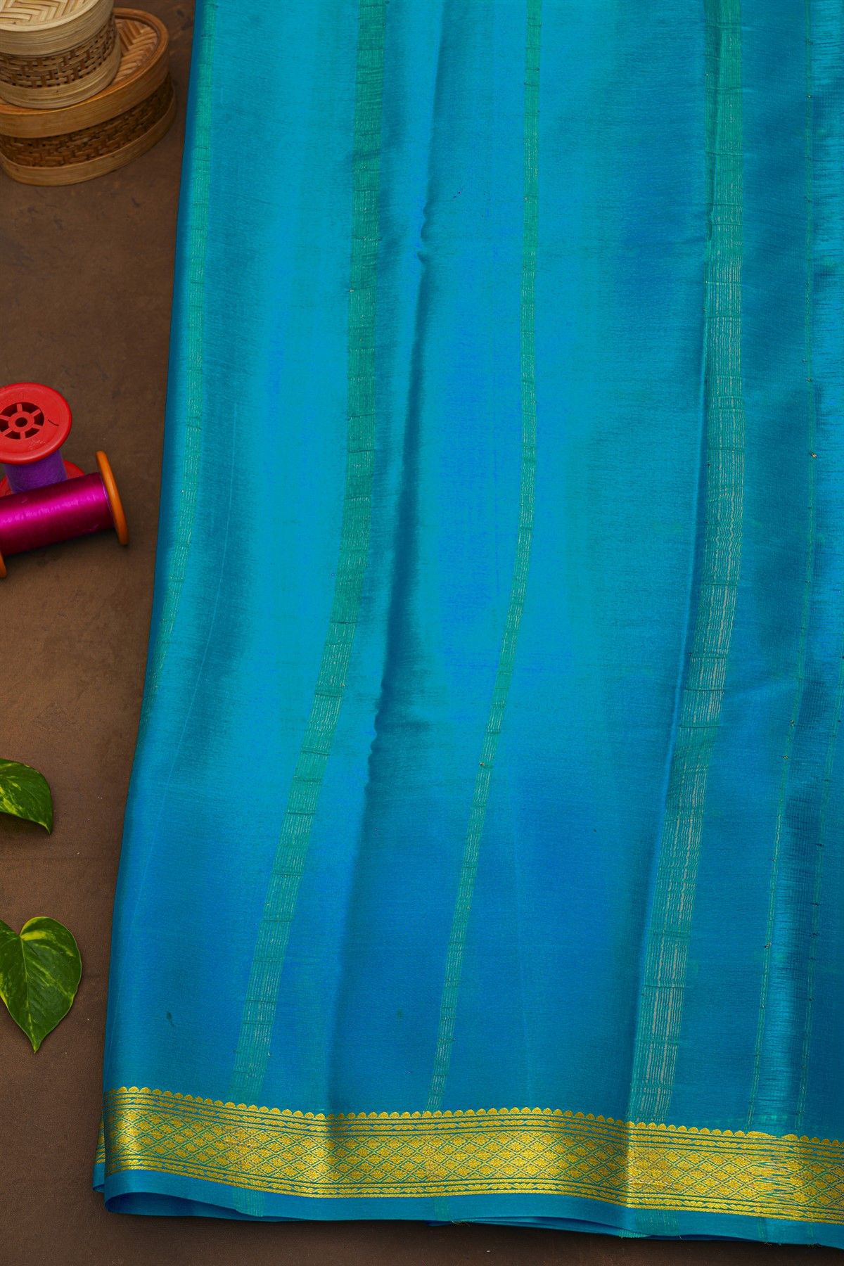 Mysore Crepe Royal Blue Saree With Florals In Diamonds Zari Border