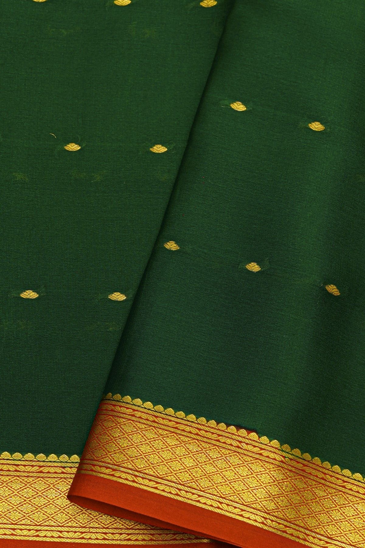 Mysore Crepe Bottle Green Saree With Florals In Diamonds Zari Border