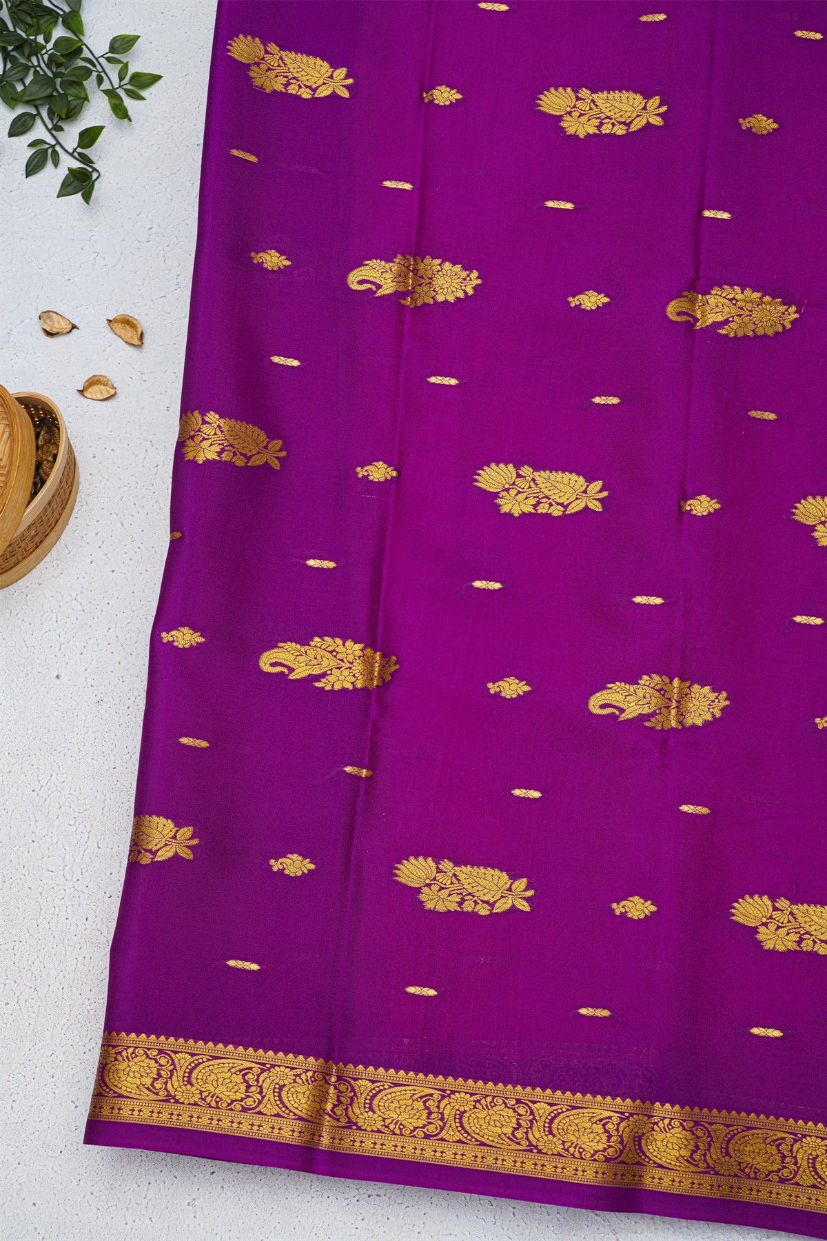 Mysore Crepe Baby Pink Saree With Florals And Buttis Body