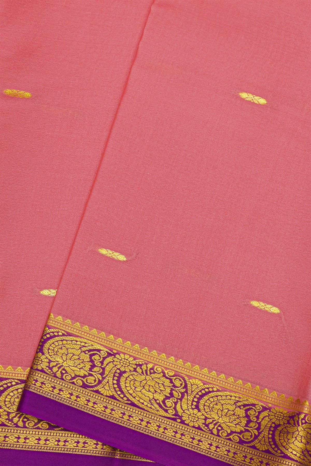 Mysore Crepe Baby Pink Saree With Florals And Buttis Body