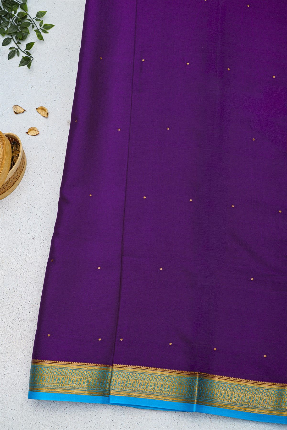 Mysore Crepe Violet Saree With Florals And Paisley Border