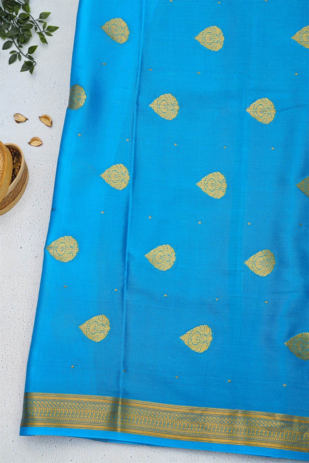 Mysore Crepe Violet Saree With Florals And Paisley Border