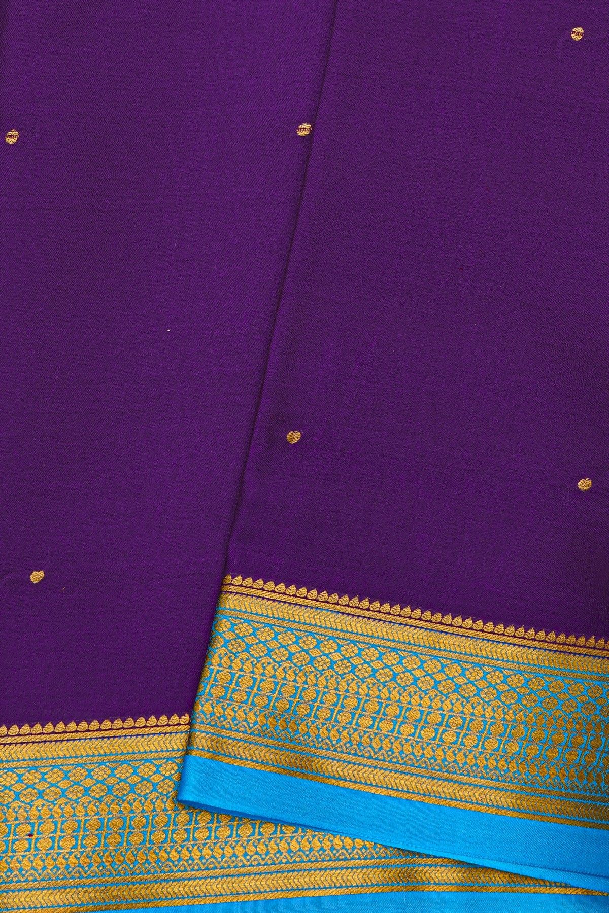 Mysore Crepe Violet Saree With Florals And Paisley Border