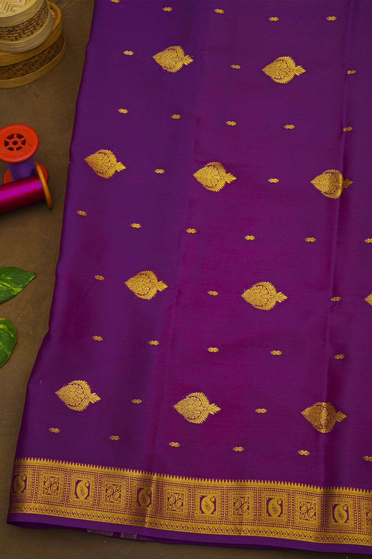 Mysore Crepe Lime Green Saree With Paisley And Florals Border