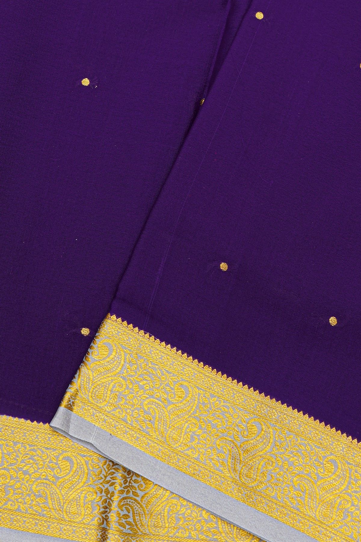 Mysore Crepe Purple Saree With Floral Leaves And Paisley Border