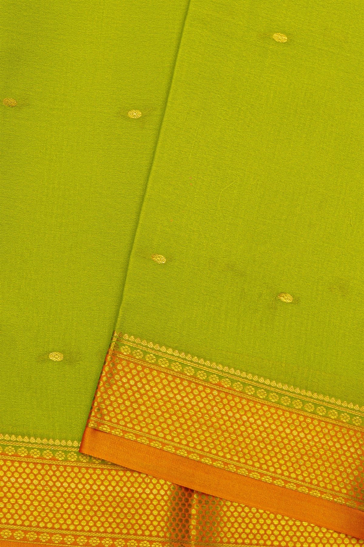 Mysore Crepe Lime Green Saree With Florals And Buttis Border
