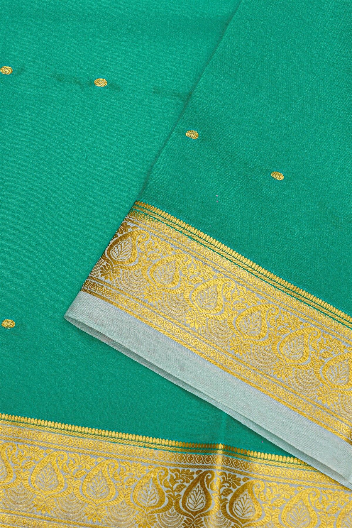 Mysore Crepe Sea Green Saree With Paisley And Florals Border