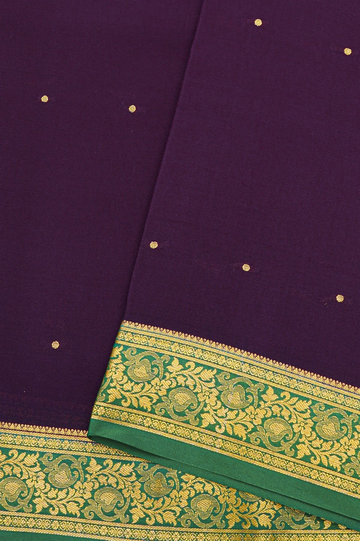 Mysore Crepe Dark Purple Saree With Florals And Leaves Jaal Border