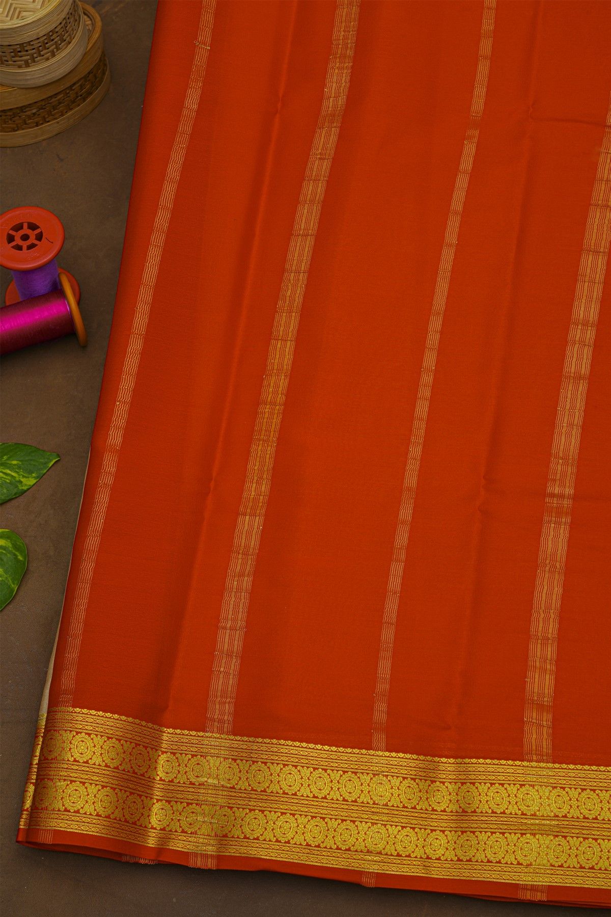 Mysore Crepe Cream Saree With Florals In Zari Border