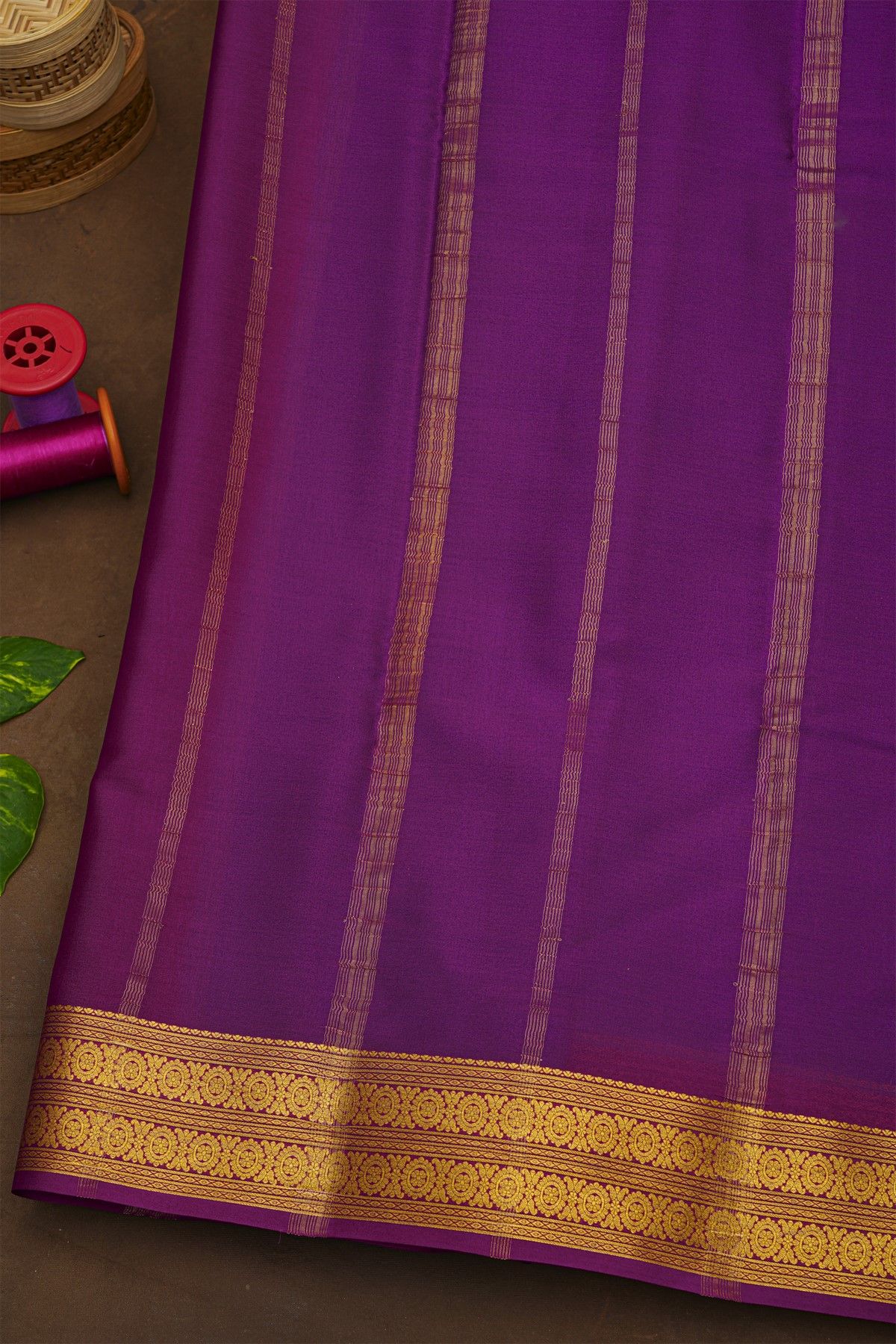 Mysore Crepe Sky Blue Saree With Florals In Zari Border