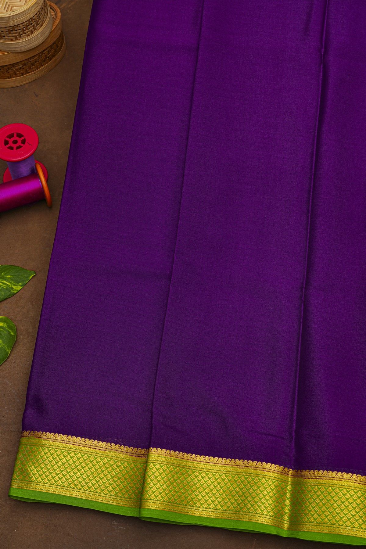 Mysore Crepe Violet Saree With Florals Border