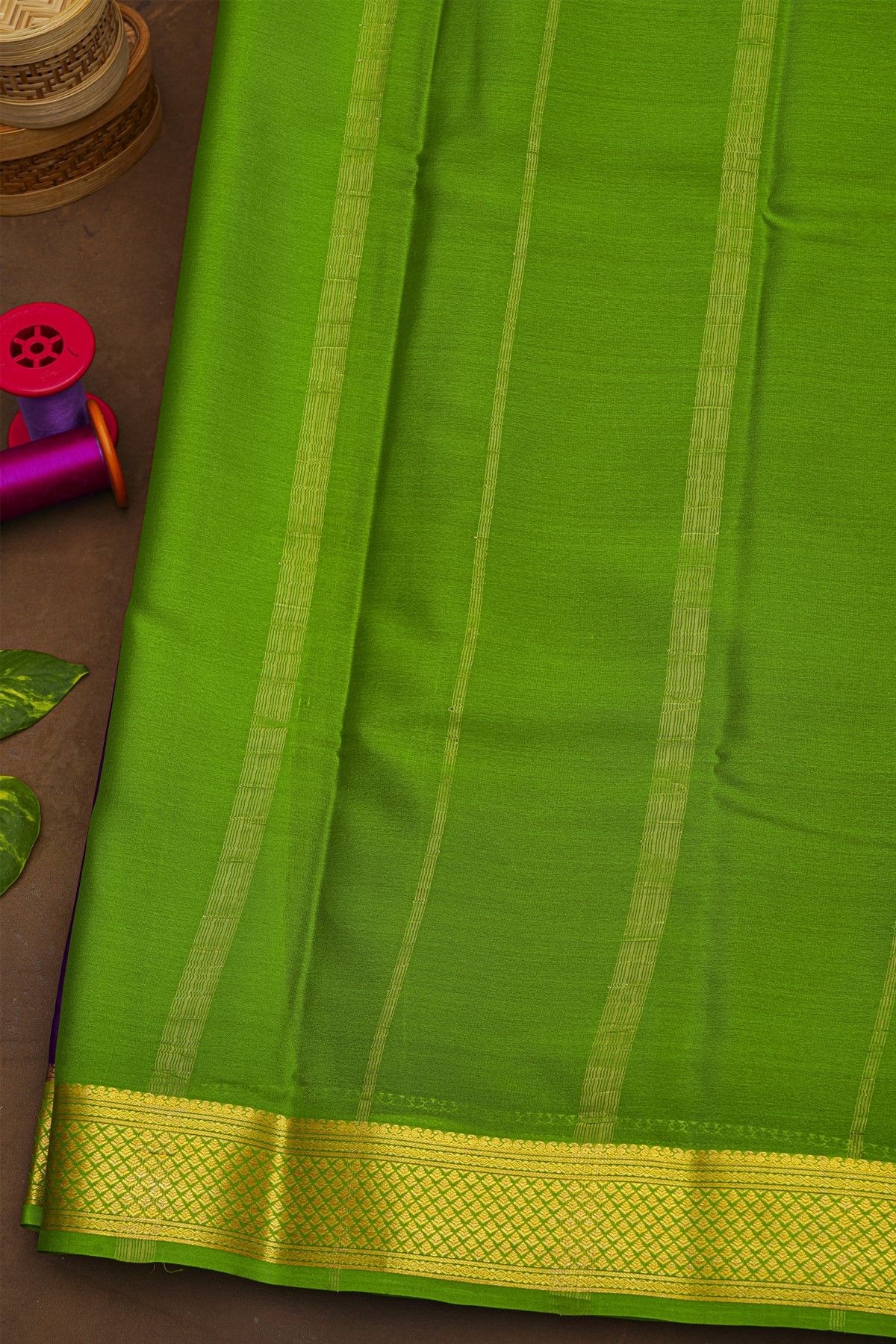 Mysore Crepe Violet Saree With Florals Border