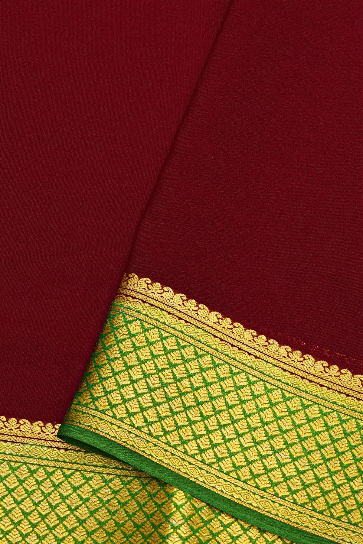 Mysore Crepe Maroon Saree With Floral Border