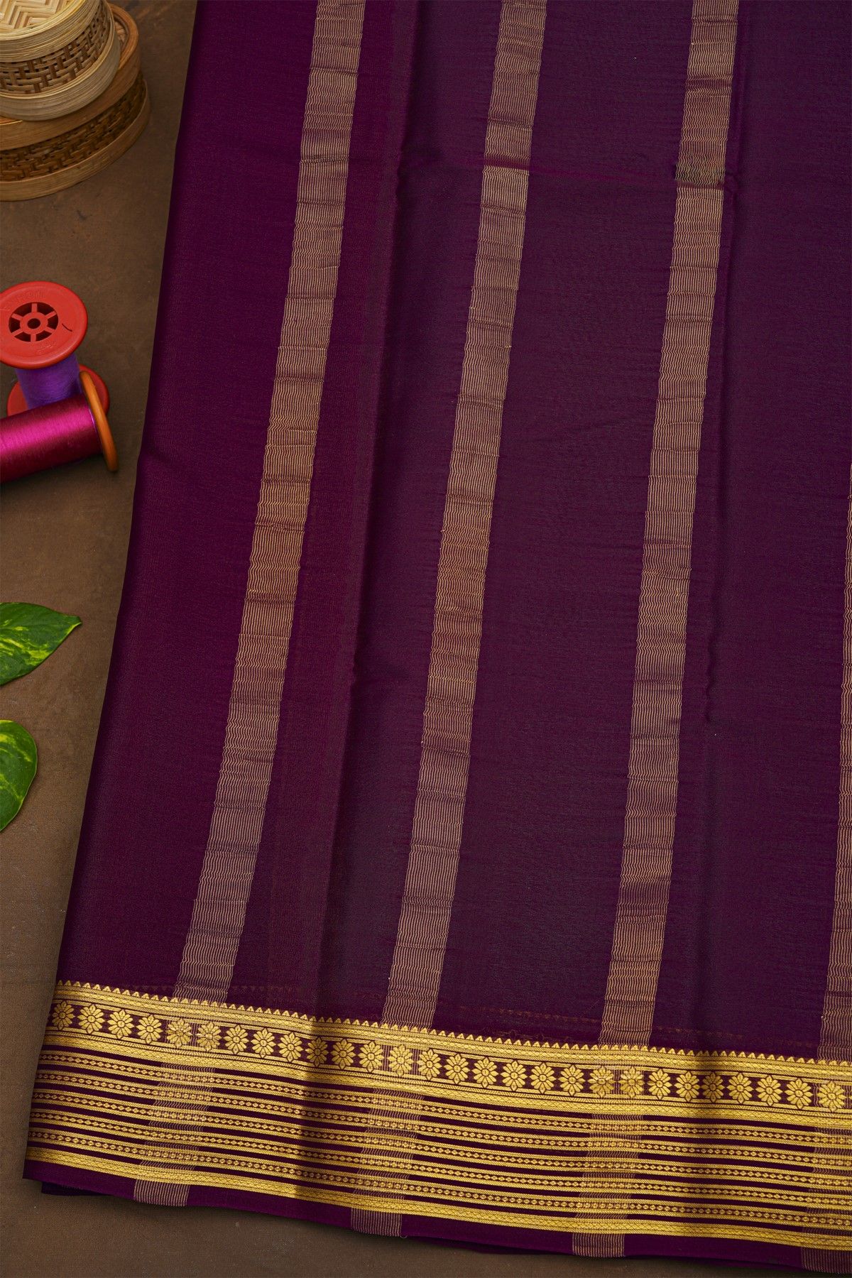 Mysore Crepe Sea Green Saree With Florals And Zari Lines Border