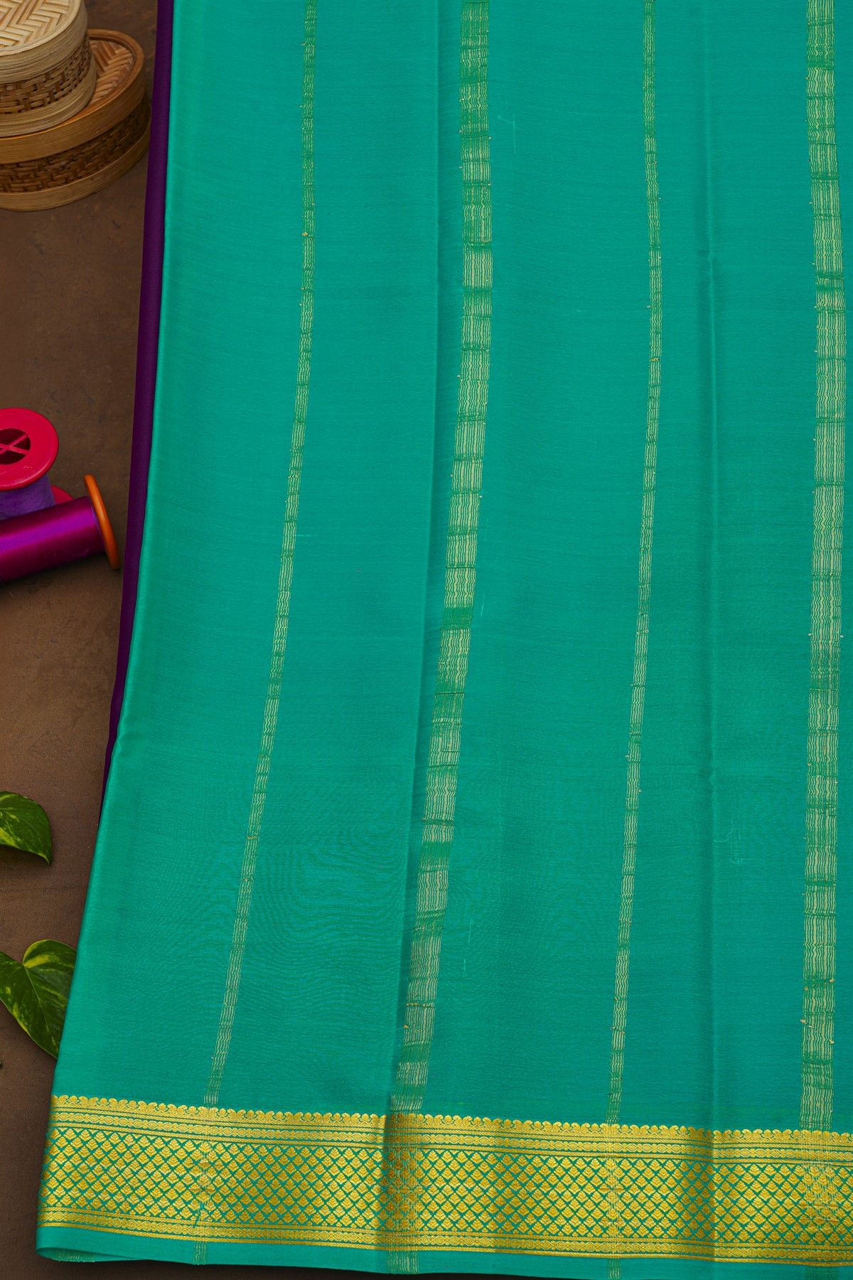 Mysore Crepe Purple Saree With Florals And Leaves Border