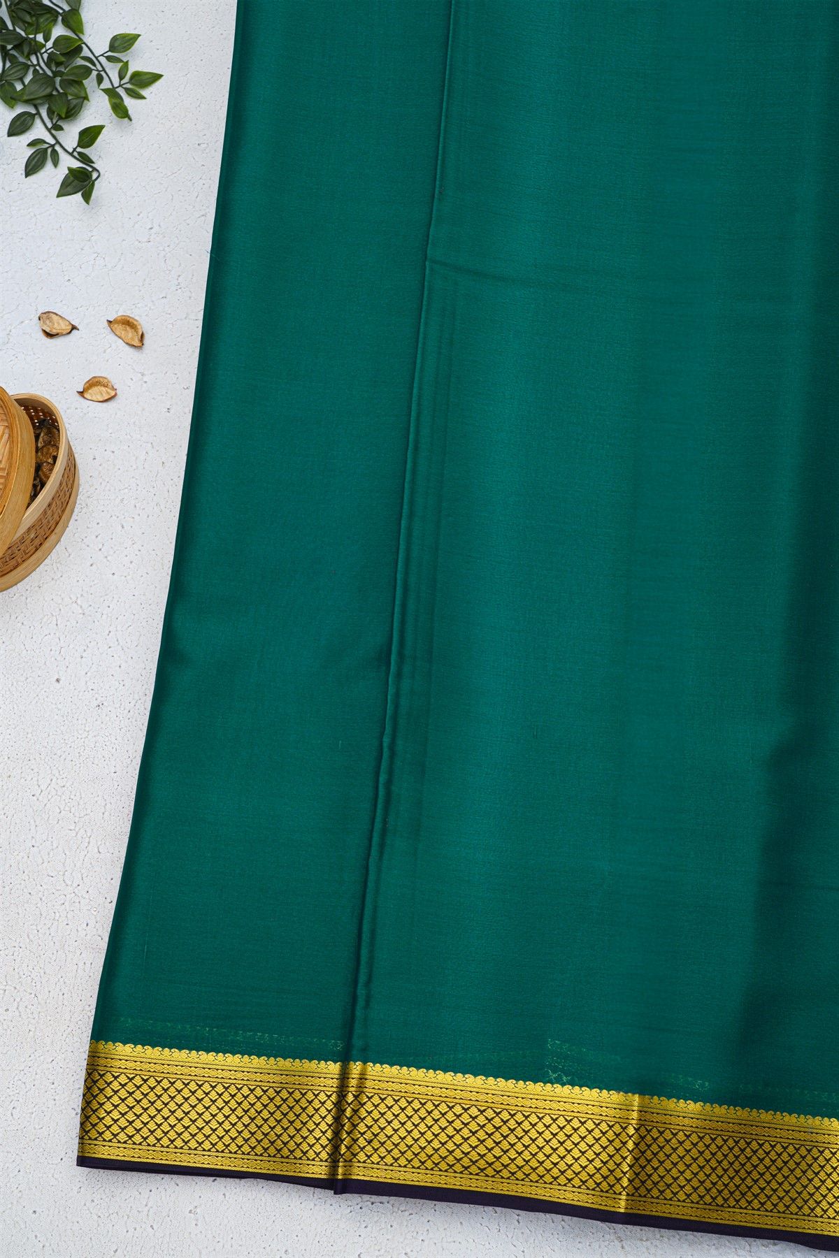Mysore Crepe Teal Green Saree With Floral And Buttis Border