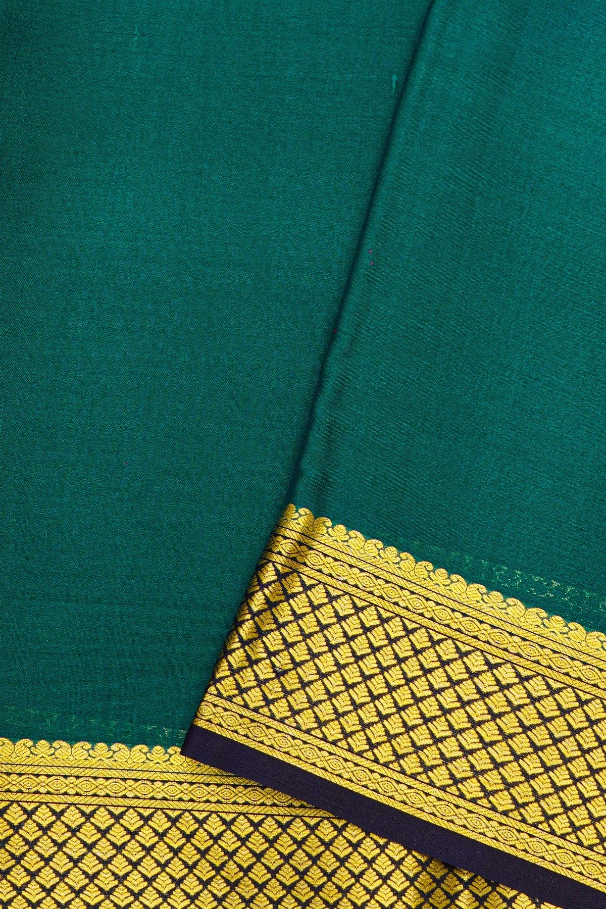 Mysore Crepe Teal Green Saree With Floral And Buttis Border