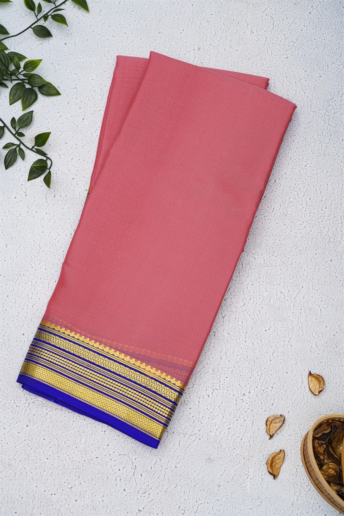 Mysore Crepe Baby Pink Saree With Zari Lines And Buttis Border