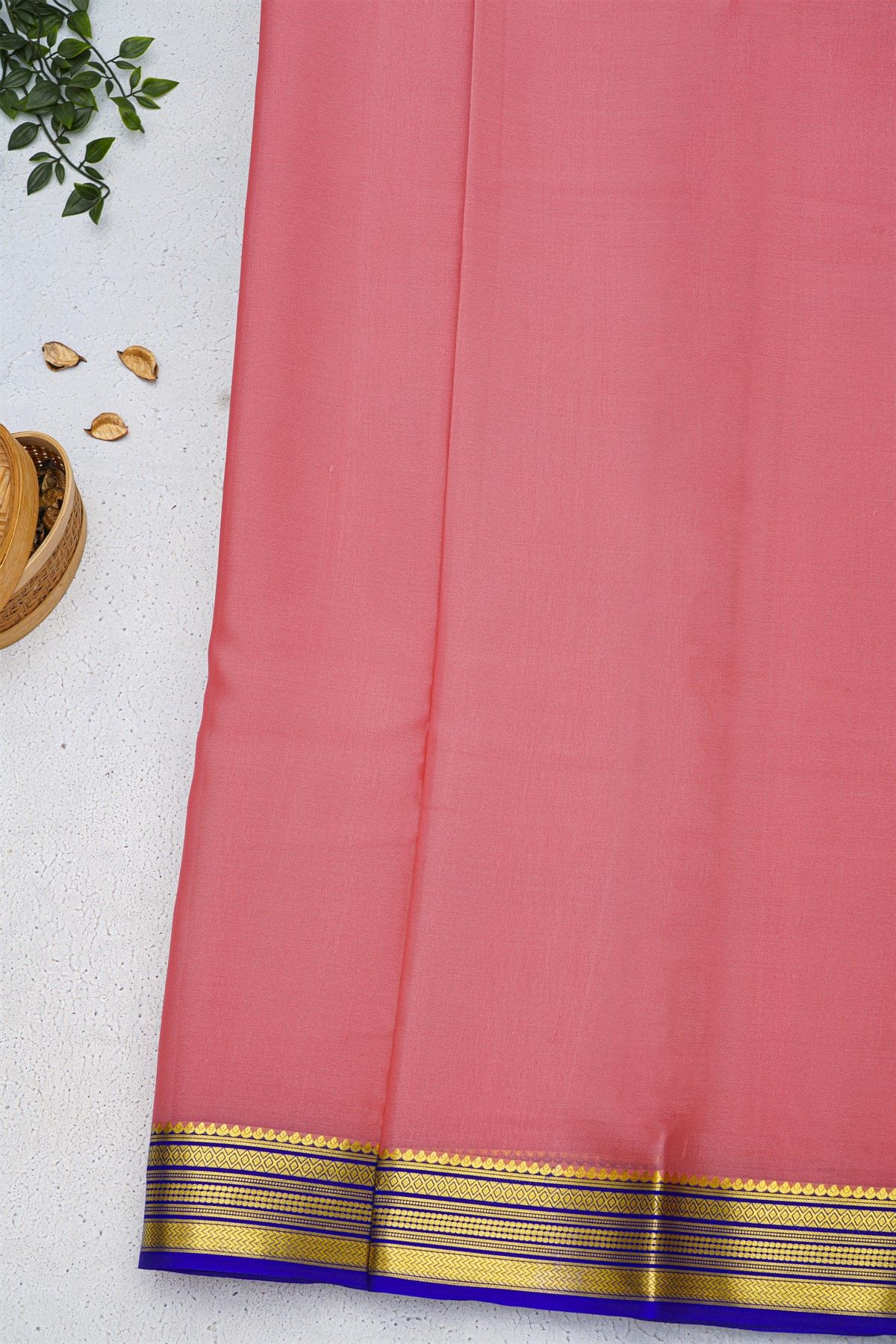 Mysore Crepe Baby Pink Saree With Zari Lines And Buttis Border
