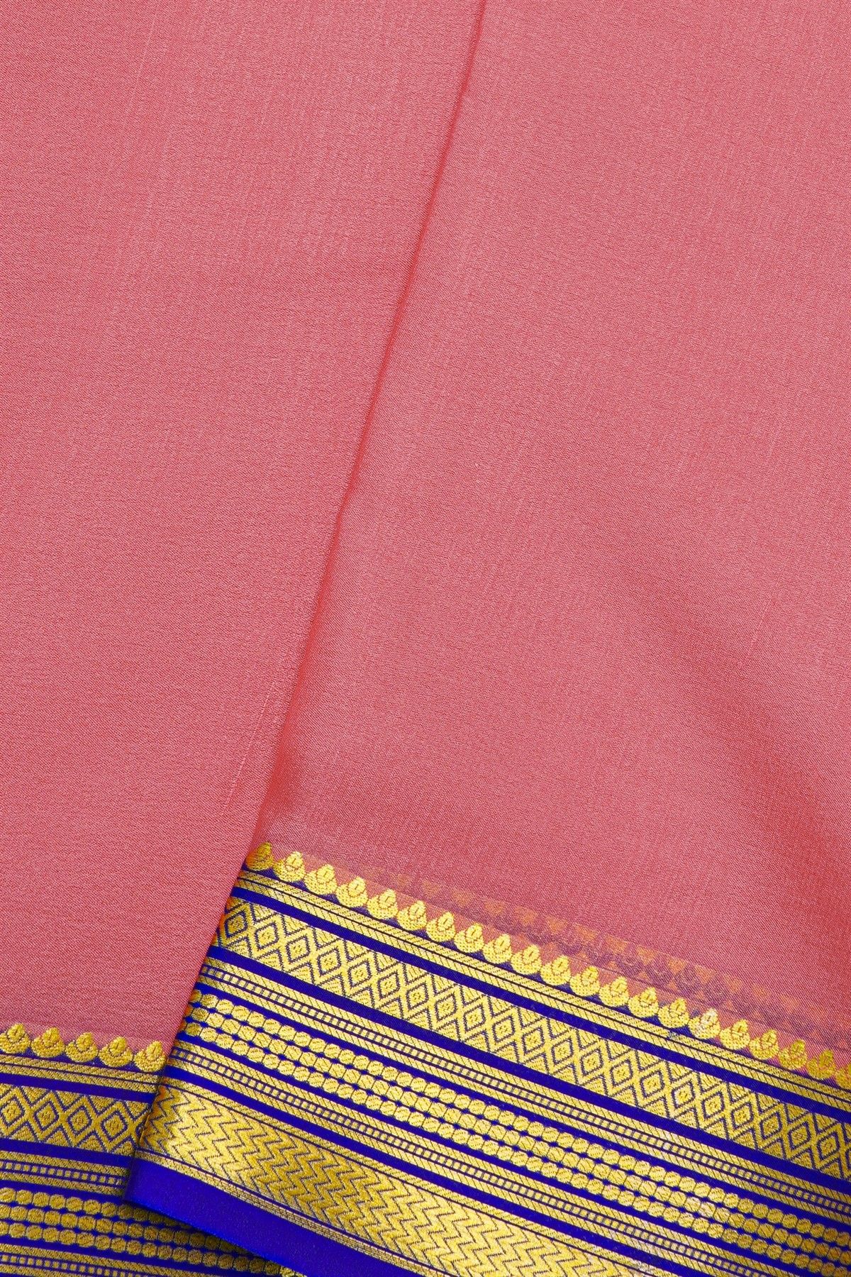 Mysore Crepe Baby Pink Saree With Zari Lines And Buttis Border