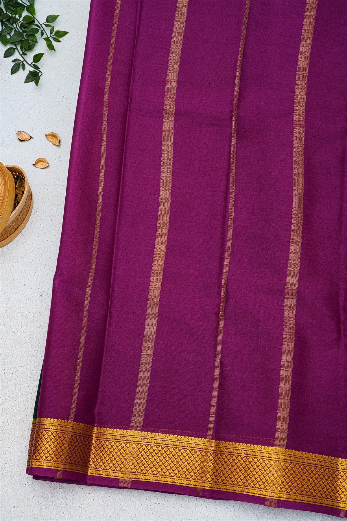 Mysore Crepe Bottle Green Saree With Floral And Buttis Border