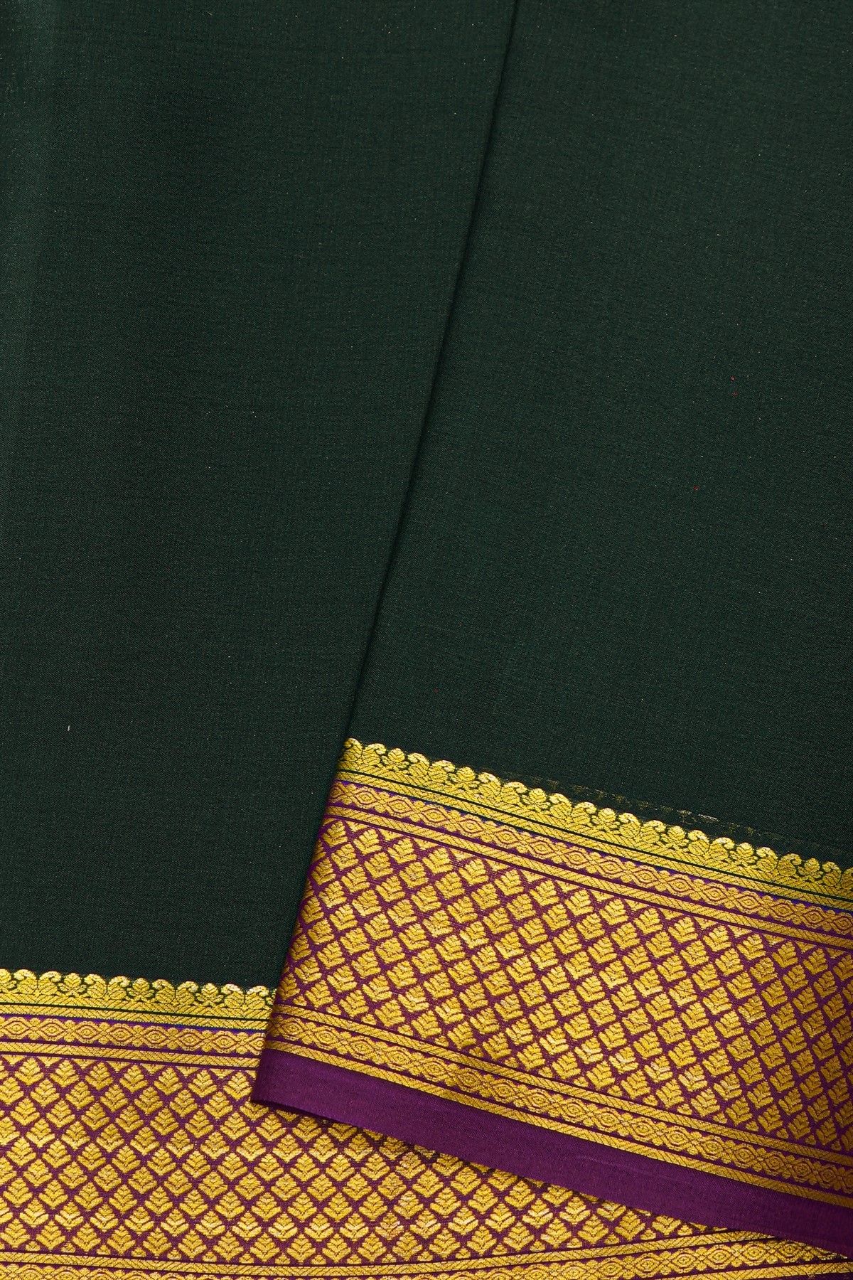 Mysore Crepe Bottle Green Saree With Floral And Buttis Border