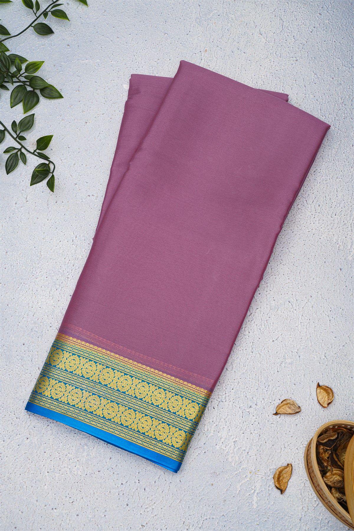 Mysore Crepe Baby Pink Saree With Floral And Buttis Border