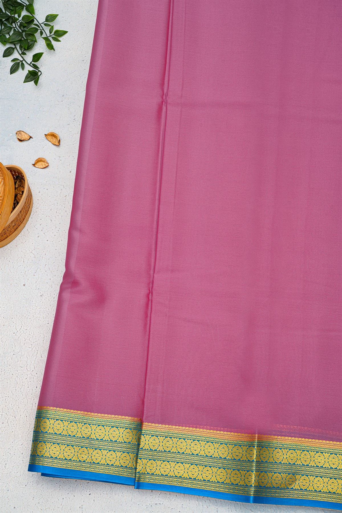 Mysore Crepe Baby Pink Saree With Floral And Buttis Border
