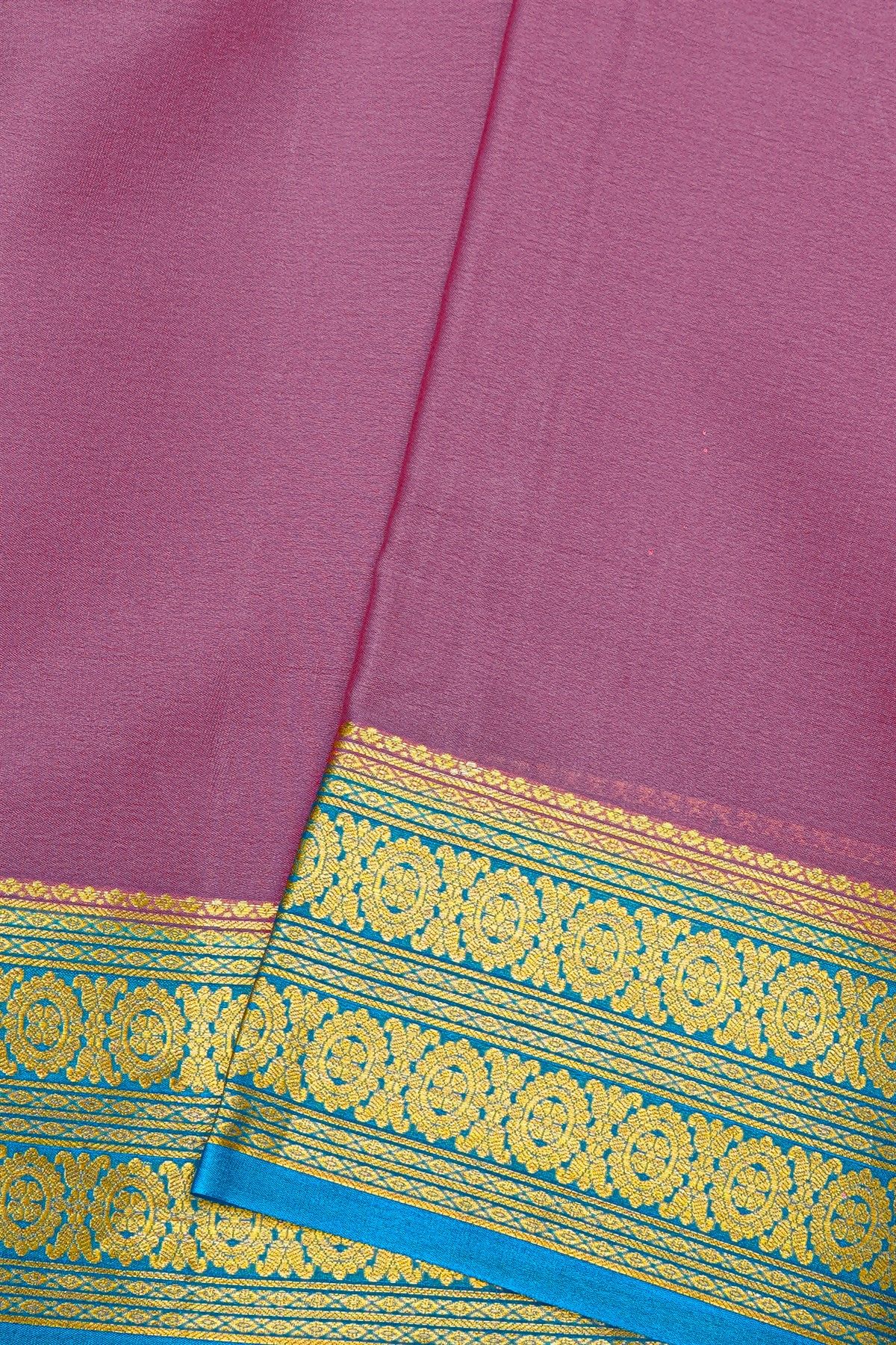 Mysore Crepe Baby Pink Saree With Floral And Buttis Border