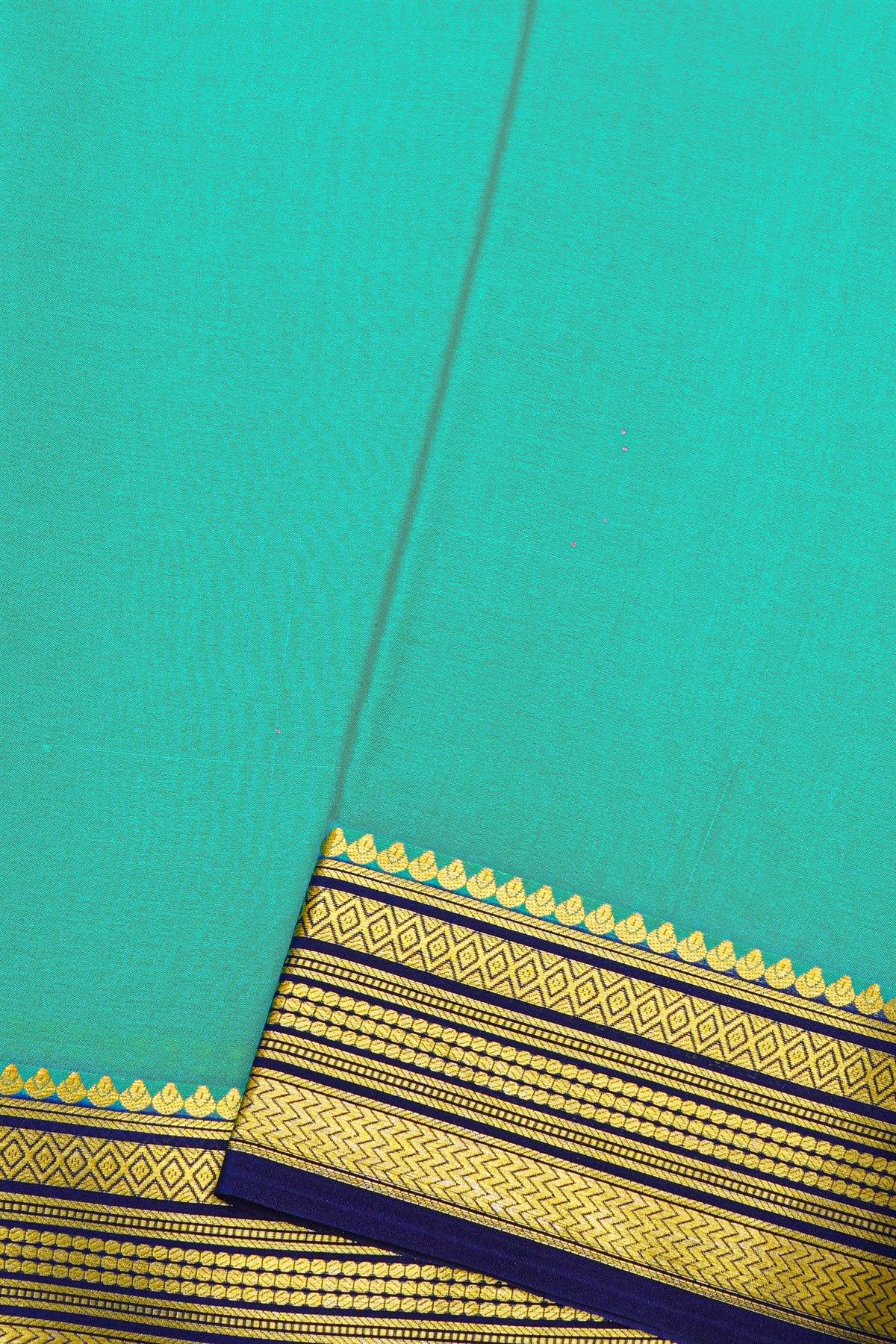 Mysore Crepe Sea Blue Saree With Zig-Zig Lines In Buttis Border