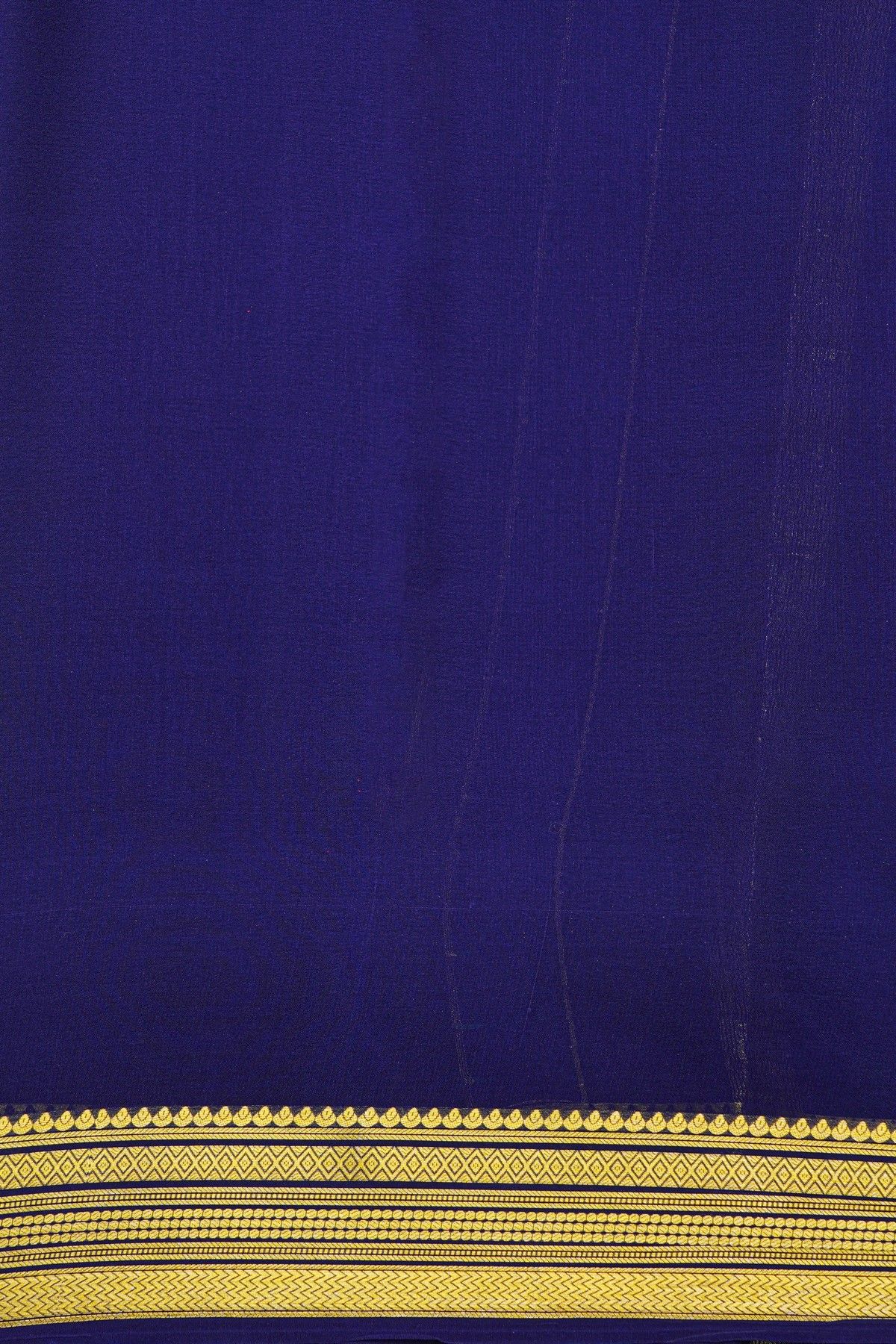 Mysore Crepe Sea Blue Saree With Zig-Zig Lines In Buttis Border