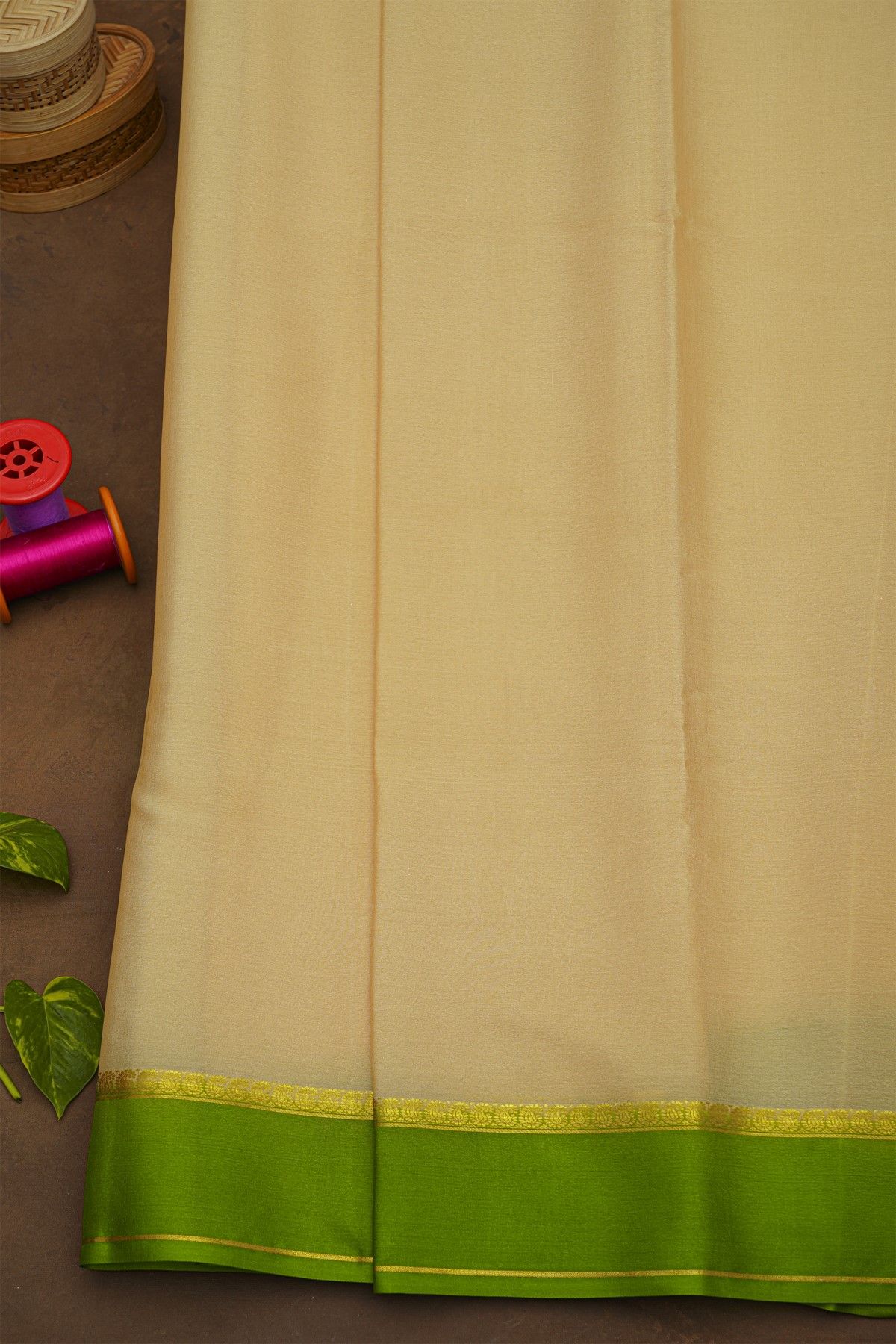 Mysore Crepe Cream Saree With Plain Border