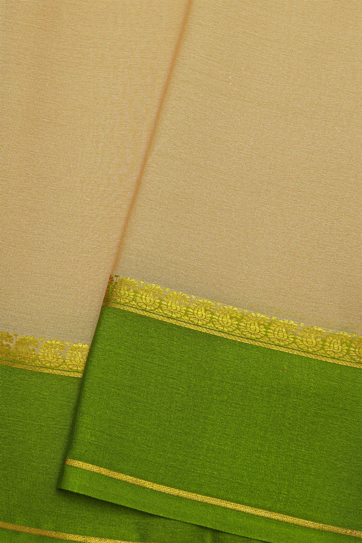 Mysore Crepe Cream Saree With Plain Border
