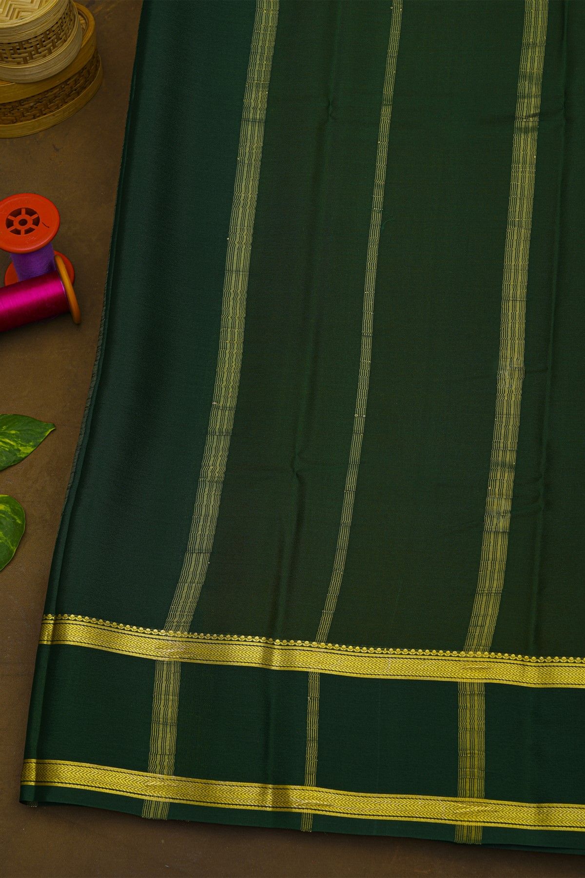 Mysore Crepe Mustard Yellow Saree With Gap Border