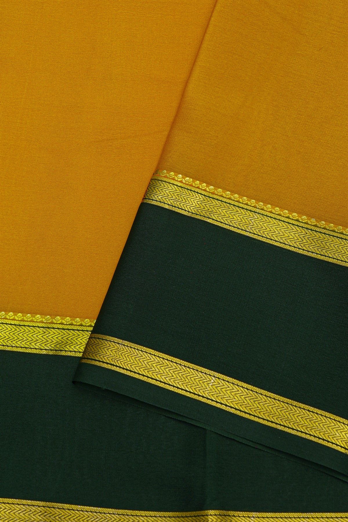 Mysore Crepe Mustard Yellow Saree With Gap Border