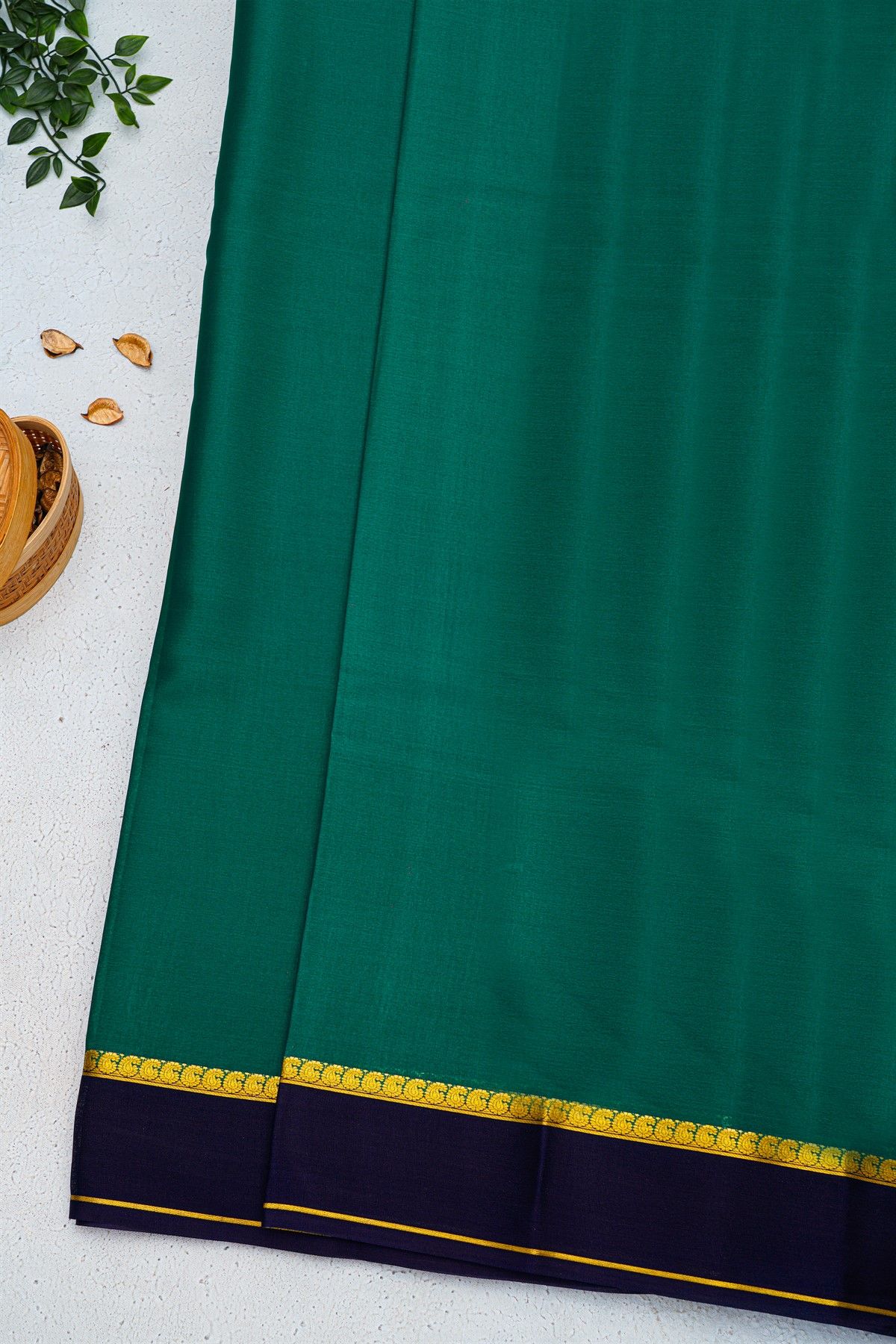 Mysore Crepe Teal Green Saree With Paisley Buttis Border
