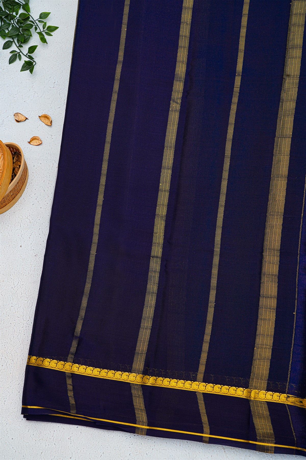 Mysore Crepe Teal Green Saree With Paisley Buttis Border