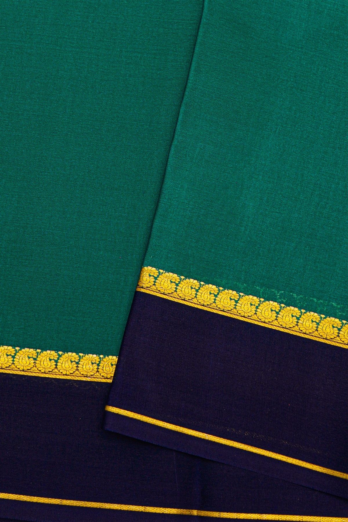 Mysore Crepe Teal Green Saree With Paisley Buttis Border