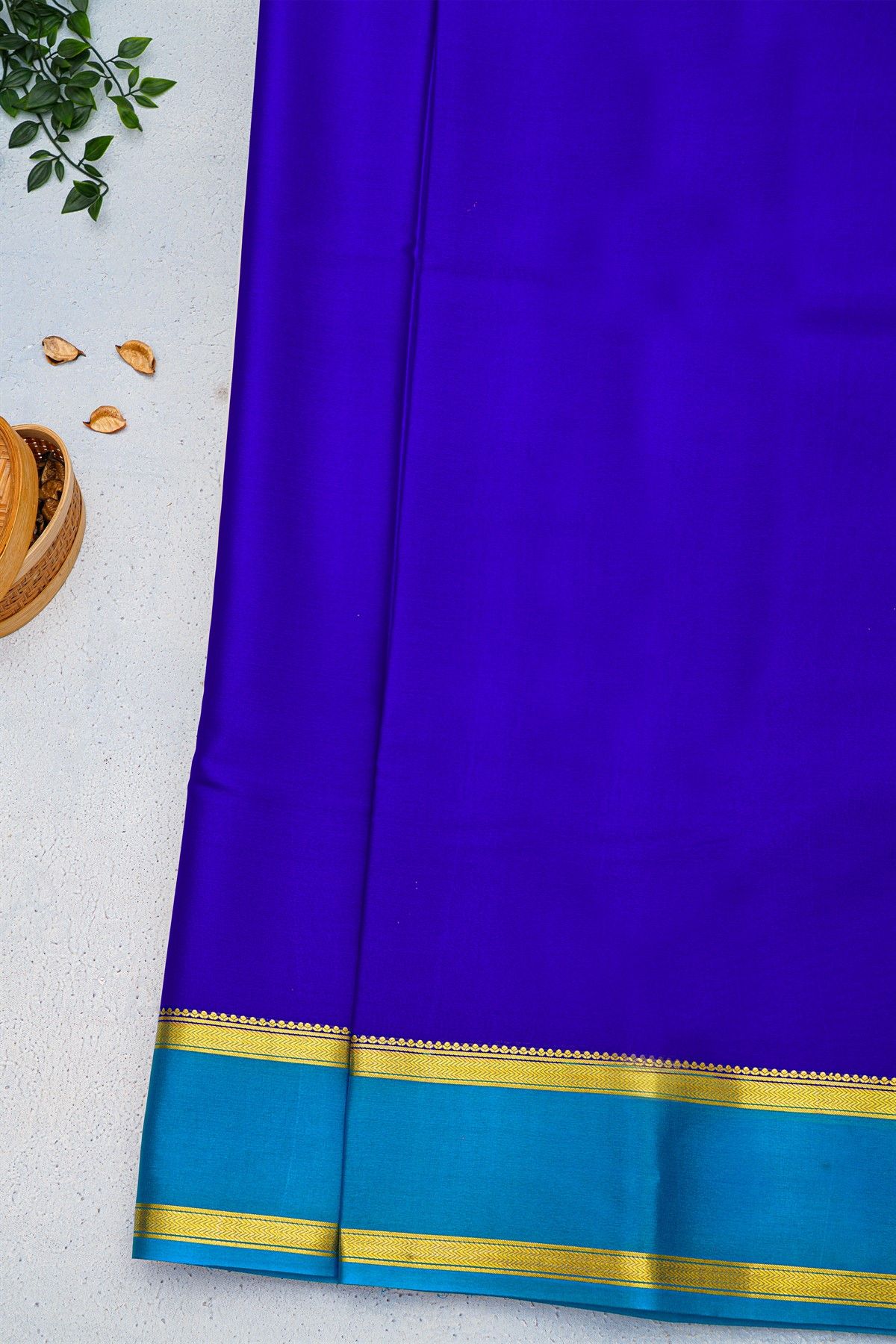 Mysore Crepe Royal Blue Saree With Gap Border
