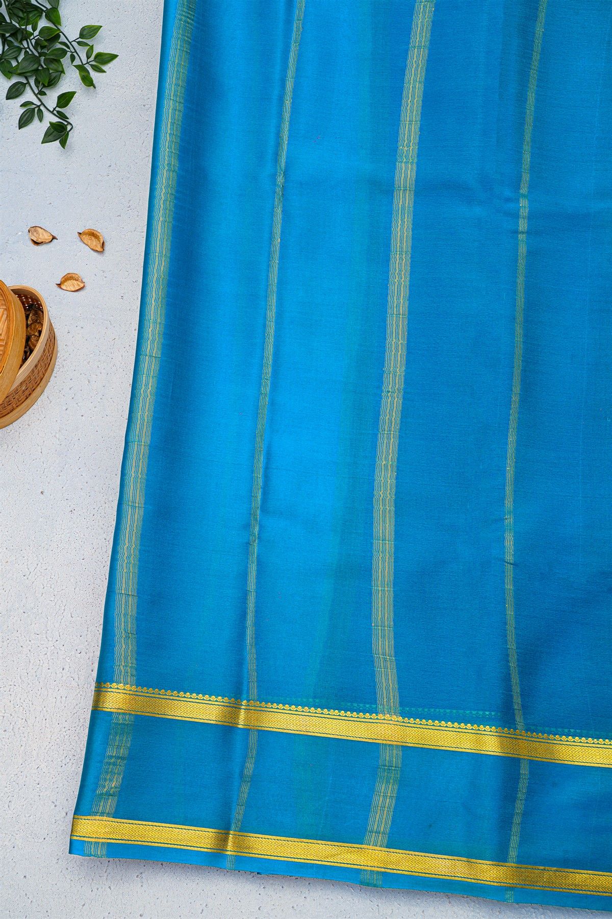 Mysore Crepe Royal Blue Saree With Gap Border