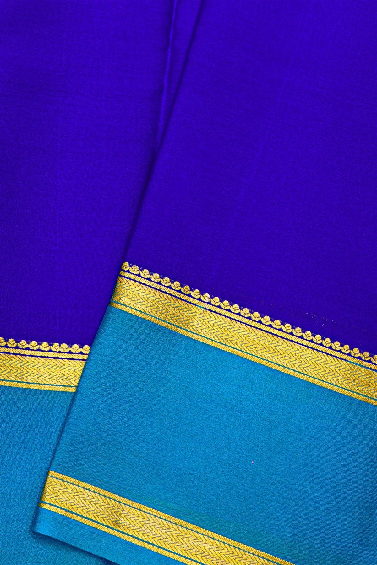 Mysore Crepe Royal Blue Saree With Gap Border